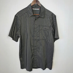 QOR Gingham Short Sleeve Button Up Performance Stretch Shirt Mens Size Medium‎